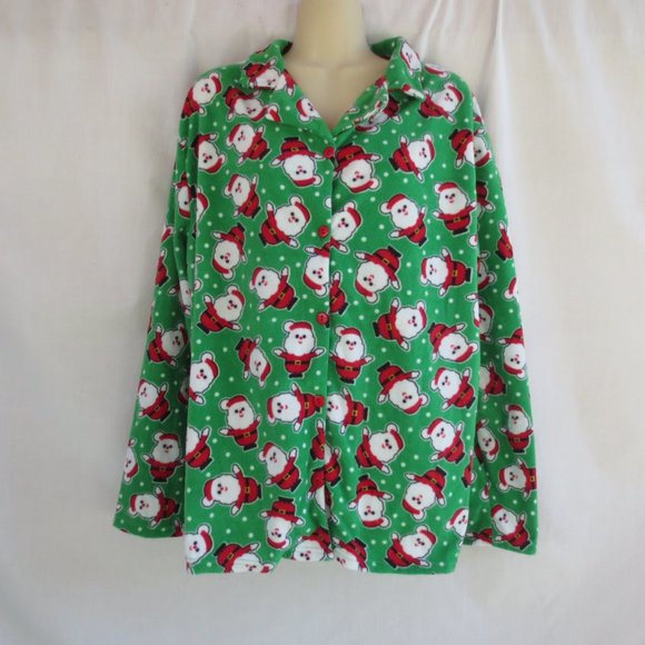 New #followme Green White & Red Santa Print Cozy Fleece Lounge Pajama Set XL - Picture 3 of 10